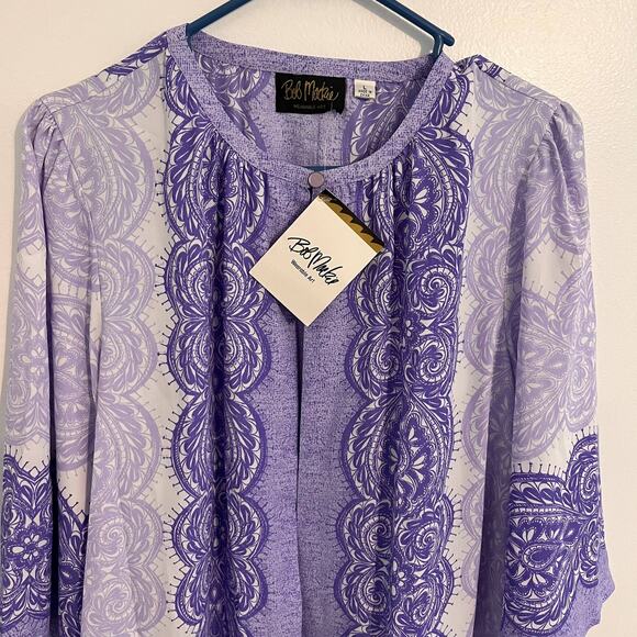 Bob Mackie Wearable Art Cardigan Sz Large Purple Paisley Sheer Lightweight Top - Picture 3 of 9